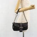 PRADA Chain Shoulder Bag Leather Black Silver Auth 184821V-25