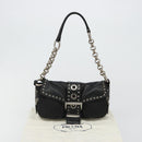 PRADA Chain Shoulder Bag Leather Black Silver Auth 184821V-26