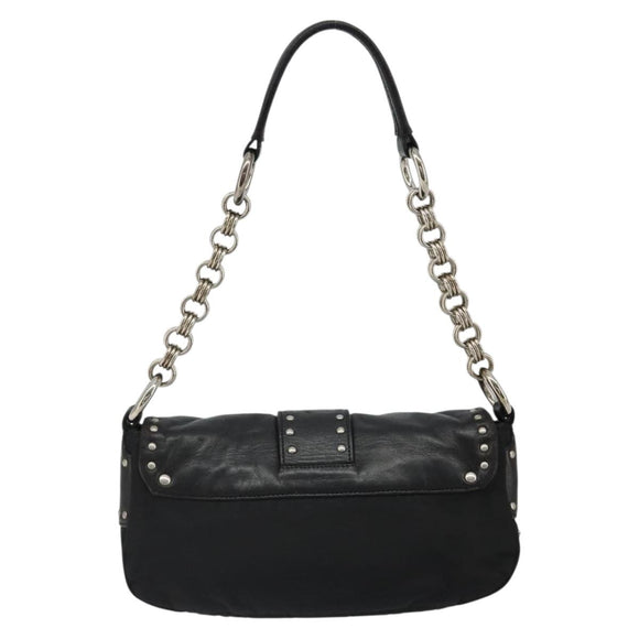 PRADA Chain Shoulder Bag Leather Black Silver Auth 184821V