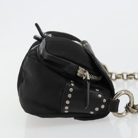 PRADA Chain Shoulder Bag Leather Black Silver Auth 184821V