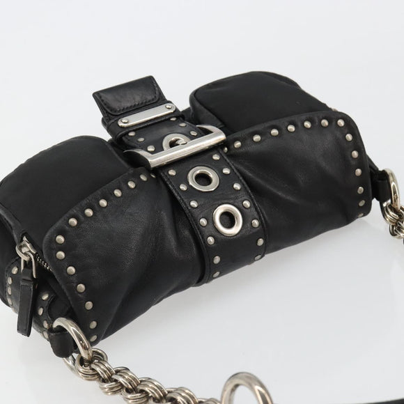 PRADA Chain Shoulder Bag Leather Black Silver Auth 184821V