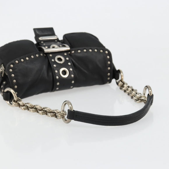 PRADA Chain Shoulder Bag Leather Black Silver Auth 184821V