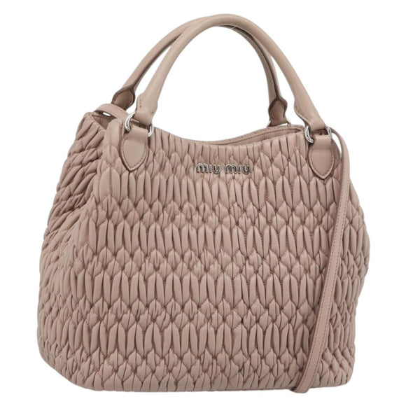 Miu Miu Matelasse Hand Bag Leather 2way Pink Silver Auth 184822SAM