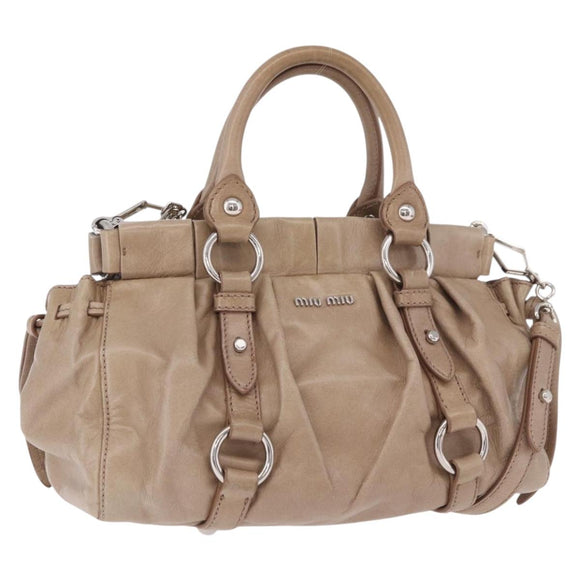 Miu Miu Hand Bag Leather 2way Beige Silver Auth 184823SAM