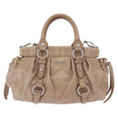 Miu Miu Hand Bag Leather 2way Beige Silver Auth 184823SAM-13
