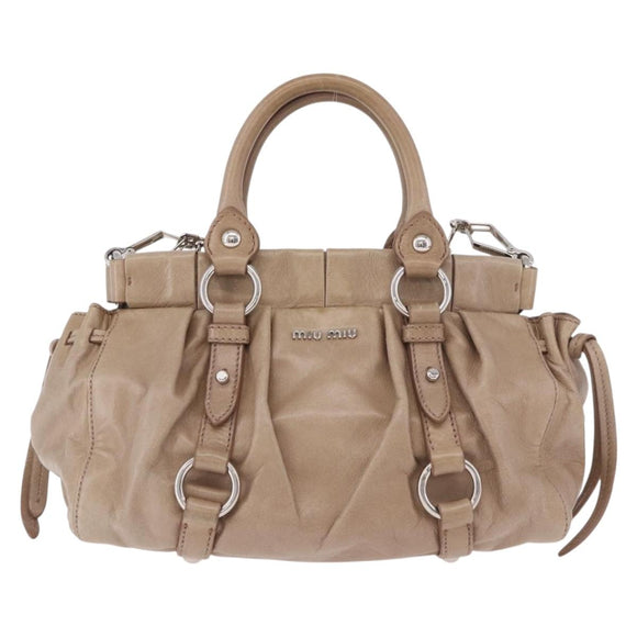 Miu Miu Hand Bag Leather 2way Beige Silver Auth 184823SAM