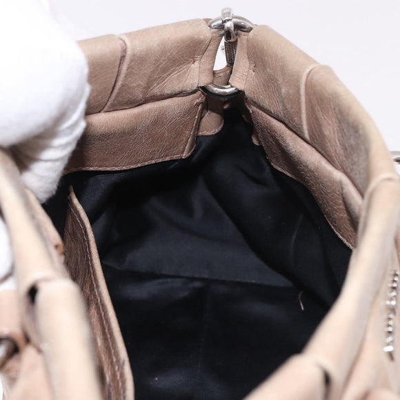 Miu Miu Hand Bag Leather 2way Beige Silver Auth 184823SAM