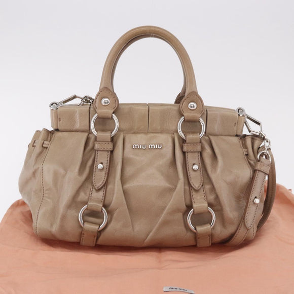 Miu Miu Hand Bag Leather 2way Beige Silver Auth 184823SAM
