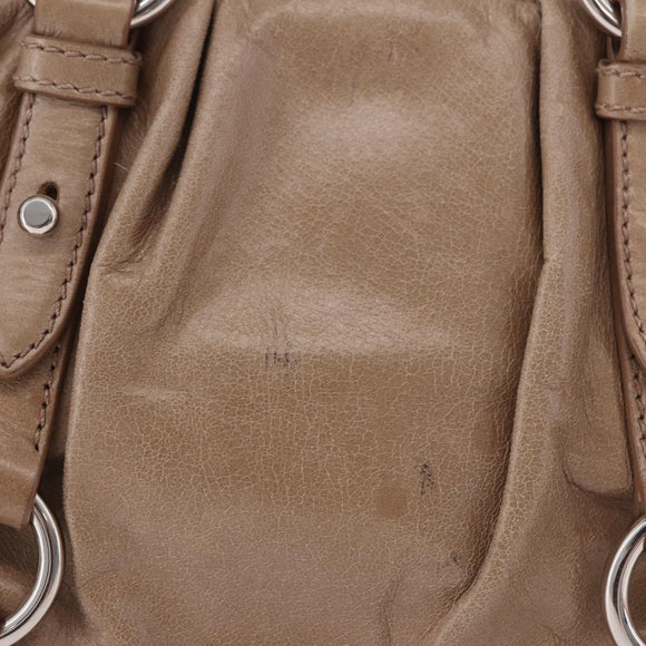 Miu Miu Hand Bag Leather 2way Beige Silver Auth 184823SAM