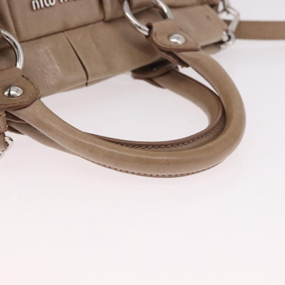 Miu Miu Hand Bag Leather 2way Beige Silver Auth 184823SAM