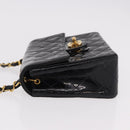 CHANEL Mini Matelasse 17 Chain Bag Patent leather Black Gold CC Auth 184825V-5