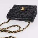 CHANEL Mini Matelasse 17 Chain Bag Patent leather Black Gold CC Auth 184825V-6