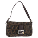 FENDI Zucca Canvas Mamma Baguette Shoulder Bag Black Brown Auth 184826M-1