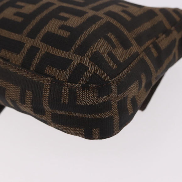 FENDI Zucca Canvas Mamma Baguette Shoulder Bag Black Brown Auth 184826M