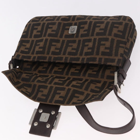 FENDI Zucca Canvas Mamma Baguette Shoulder Bag Black Brown Auth 184826M