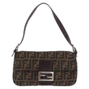 FENDI Zucca Canvas Mamma Baguette Shoulder Bag Black Brown Auth 184826M-13