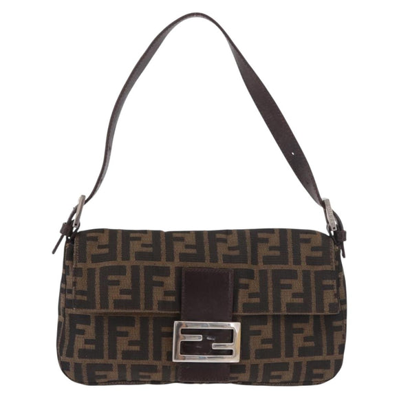 FENDI Zucca Canvas Mamma Baguette Shoulder Bag Black Brown Auth 184826M