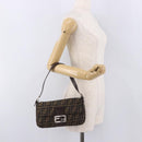 FENDI Zucca Canvas Mamma Baguette Shoulder Bag Black Brown Auth 184826M-27
