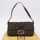 FENDI Zucca Canvas Mamma Baguette Shoulder Bag Black Brown Auth 184826M-12