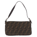 FENDI Zucca Canvas Mamma Baguette Shoulder Bag Black Brown Auth 184826M-2