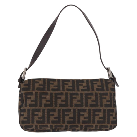 FENDI Zucca Canvas Mamma Baguette Shoulder Bag Black Brown Auth 184826M