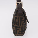 FENDI Zucca Canvas Mamma Baguette Shoulder Bag Black Brown Auth 184826M-4