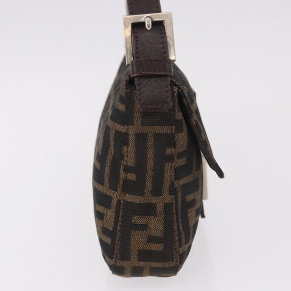 FENDI Zucca Canvas Mamma Baguette Shoulder Bag Black Brown Auth 184826M