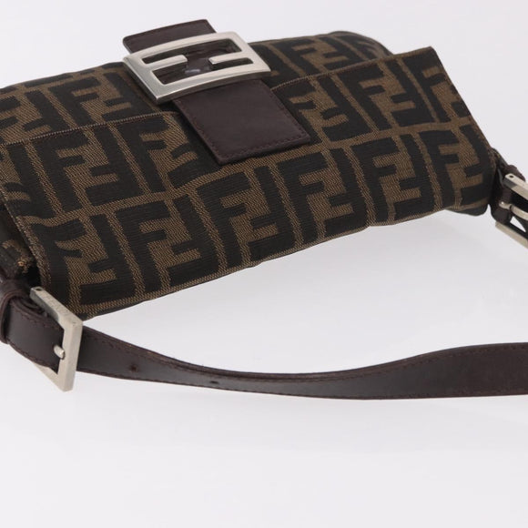 FENDI Zucca Canvas Mamma Baguette Shoulder Bag Black Brown Auth 184826M