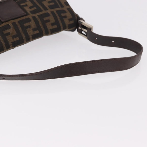 FENDI Zucca Canvas Mamma Baguette Shoulder Bag Black Brown Auth 184826M