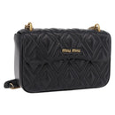 Miu Miu Matelasse Chain Shoulder Bag Leather Black Gold Auth 184827SAV-1