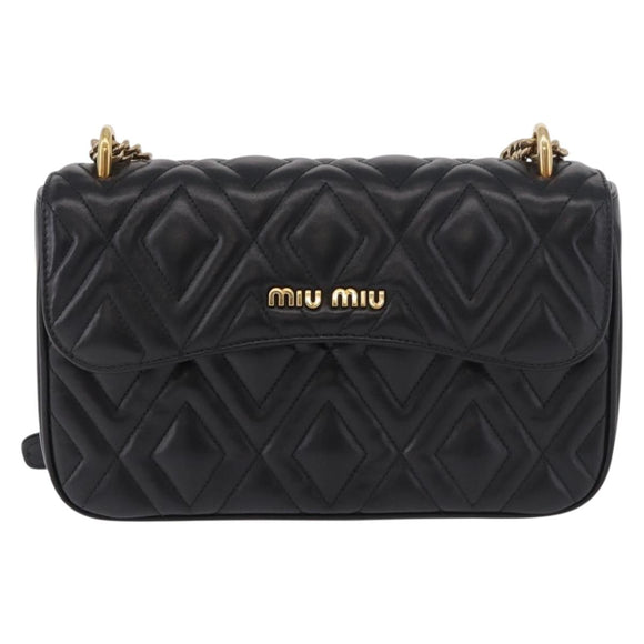 Miu Miu Matelasse Chain Shoulder Bag Leather Black Gold Auth 184827SAV