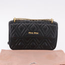 Miu Miu Matelasse Chain Shoulder Bag Leather Black Gold Auth 184827SAV-12