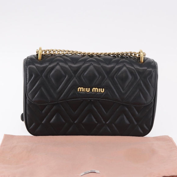 Miu Miu Matelasse Chain Shoulder Bag Leather Black Gold Auth 184827SAV