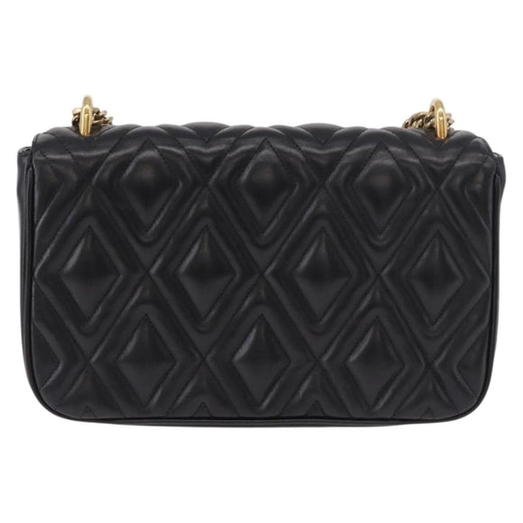 Miu Miu Matelasse Chain Shoulder Bag Leather Black Gold Auth 184827SAV