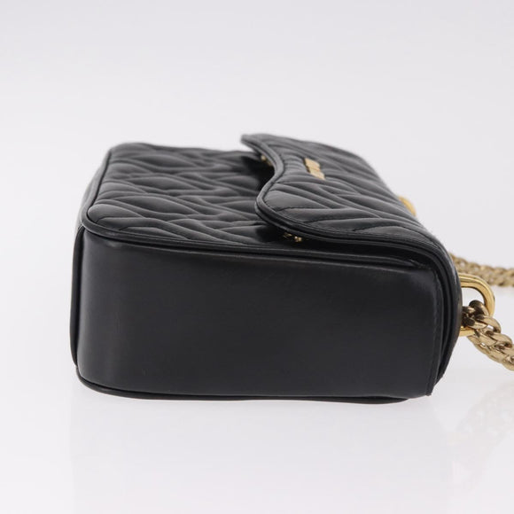 Miu Miu Matelasse Chain Shoulder Bag Leather Black Gold Auth 184827SAV