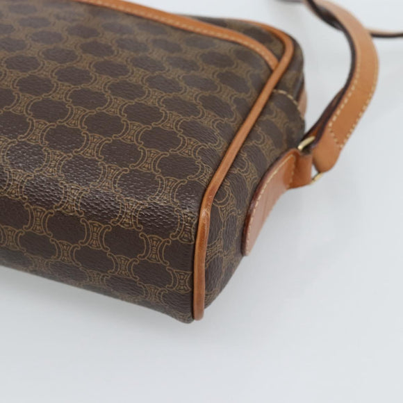CELINE Macadam Canvas Shoulder Bag PVC Leather Brown Gold Auth 184838