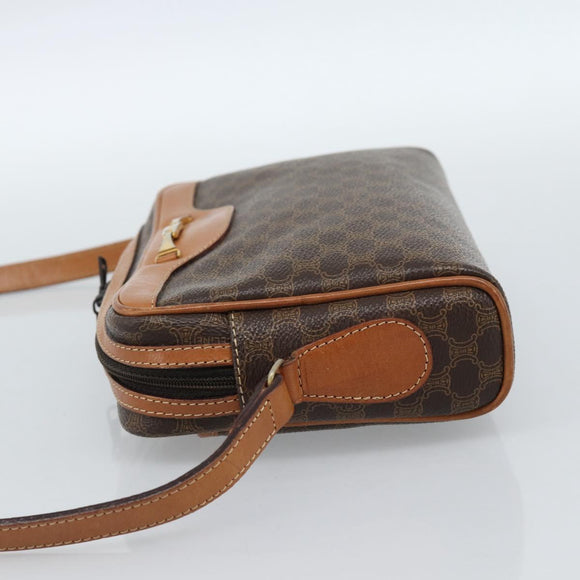 CELINE Macadam Canvas Shoulder Bag PVC Leather Brown Gold Auth 184838