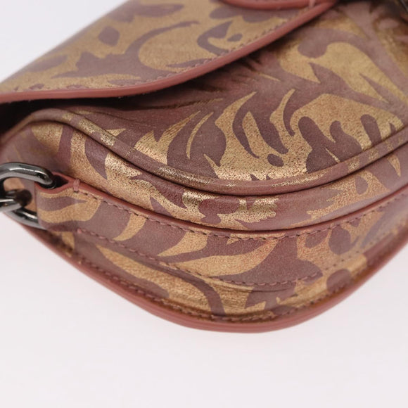 Christian Dior BOBBY EAST-WEST Shoulder Bag Leather Bronze Silver Auth 184842SM