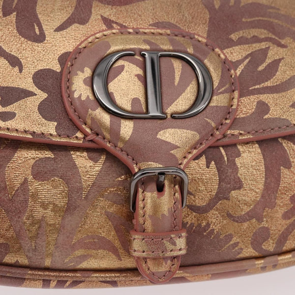 Christian Dior BOBBY EAST-WEST Shoulder Bag Leather Bronze Silver Auth 184842SM