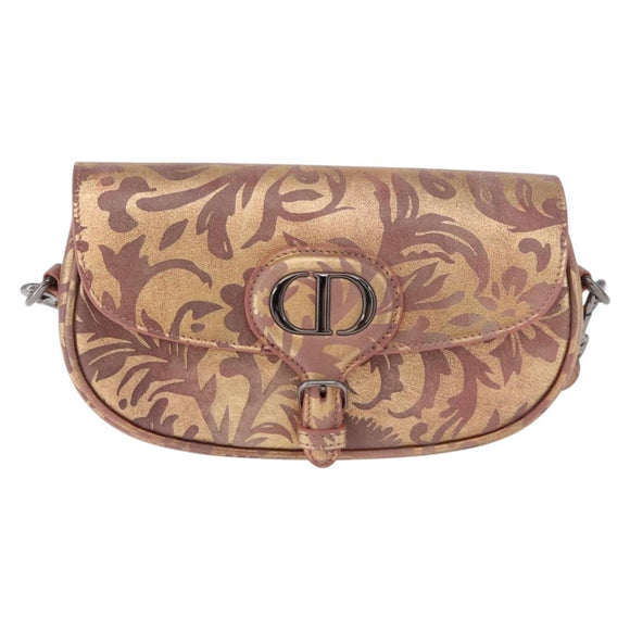 Christian Dior BOBBY EAST-WEST Shoulder Bag Leather Bronze Silver Auth 184842SM