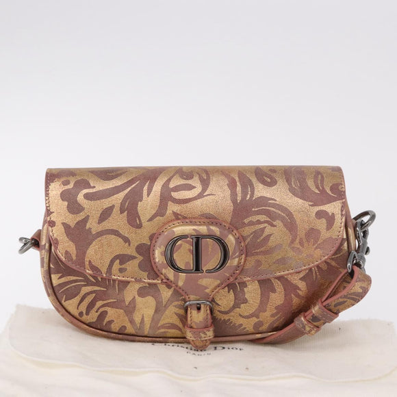 Christian Dior BOBBY EAST-WEST Shoulder Bag Leather Bronze Silver Auth 184842SM