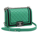 CHANEL Chain Matelasse Boy Chanel Bag Lamb Skin Green Silver CC Auth 184844SM-1