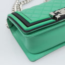 CHANEL Chain Matelasse Boy Chanel Bag Lamb Skin Green Silver CC Auth 184844SM-15