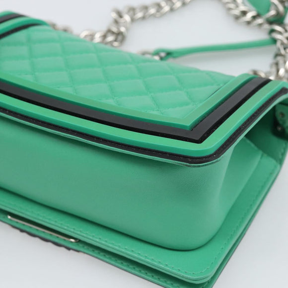 CHANEL Chain Matelasse Boy Chanel Bag Lamb Skin Green Silver CC Auth 184844SM