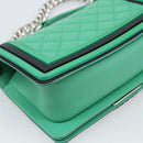 CHANEL Chain Matelasse Boy Chanel Bag Lamb Skin Green Silver CC Auth 184844SM-17