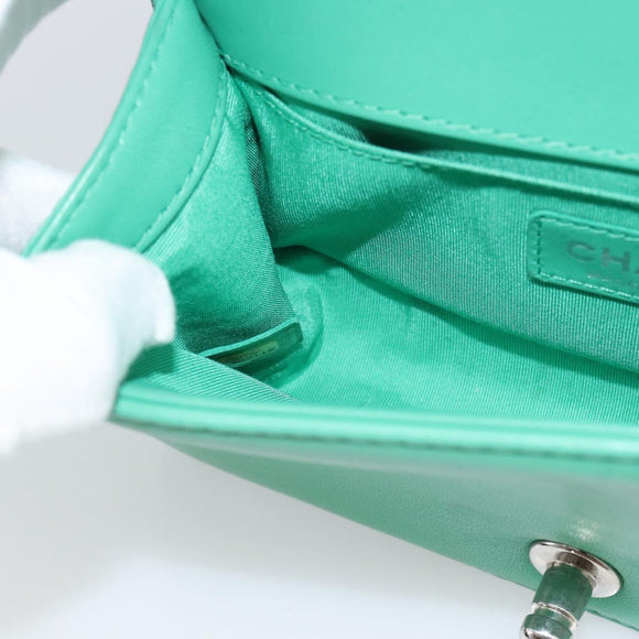 CHANEL Chain Matelasse Boy Chanel Bag Lamb Skin Green Silver CC Auth 184844SM