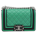 CHANEL Chain Matelasse Boy Chanel Bag Lamb Skin Green Silver CC Auth 184844SM-13
