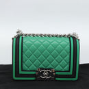 CHANEL Chain Matelasse Boy Chanel Bag Lamb Skin Green Silver CC Auth 184844SM-12