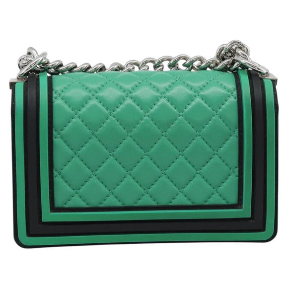 CHANEL Chain Matelasse Boy Chanel Bag Lamb Skin Green Silver CC Auth 184844SM