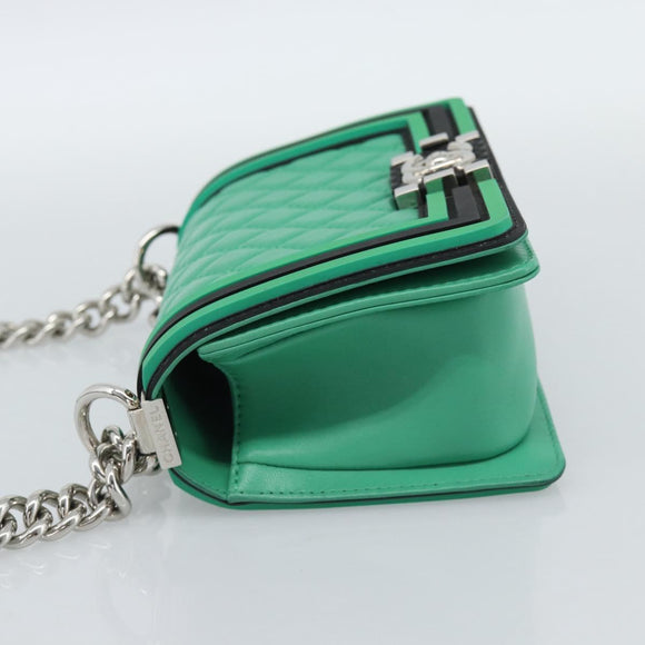 CHANEL Chain Matelasse Boy Chanel Bag Lamb Skin Green Silver CC Auth 184844SM
